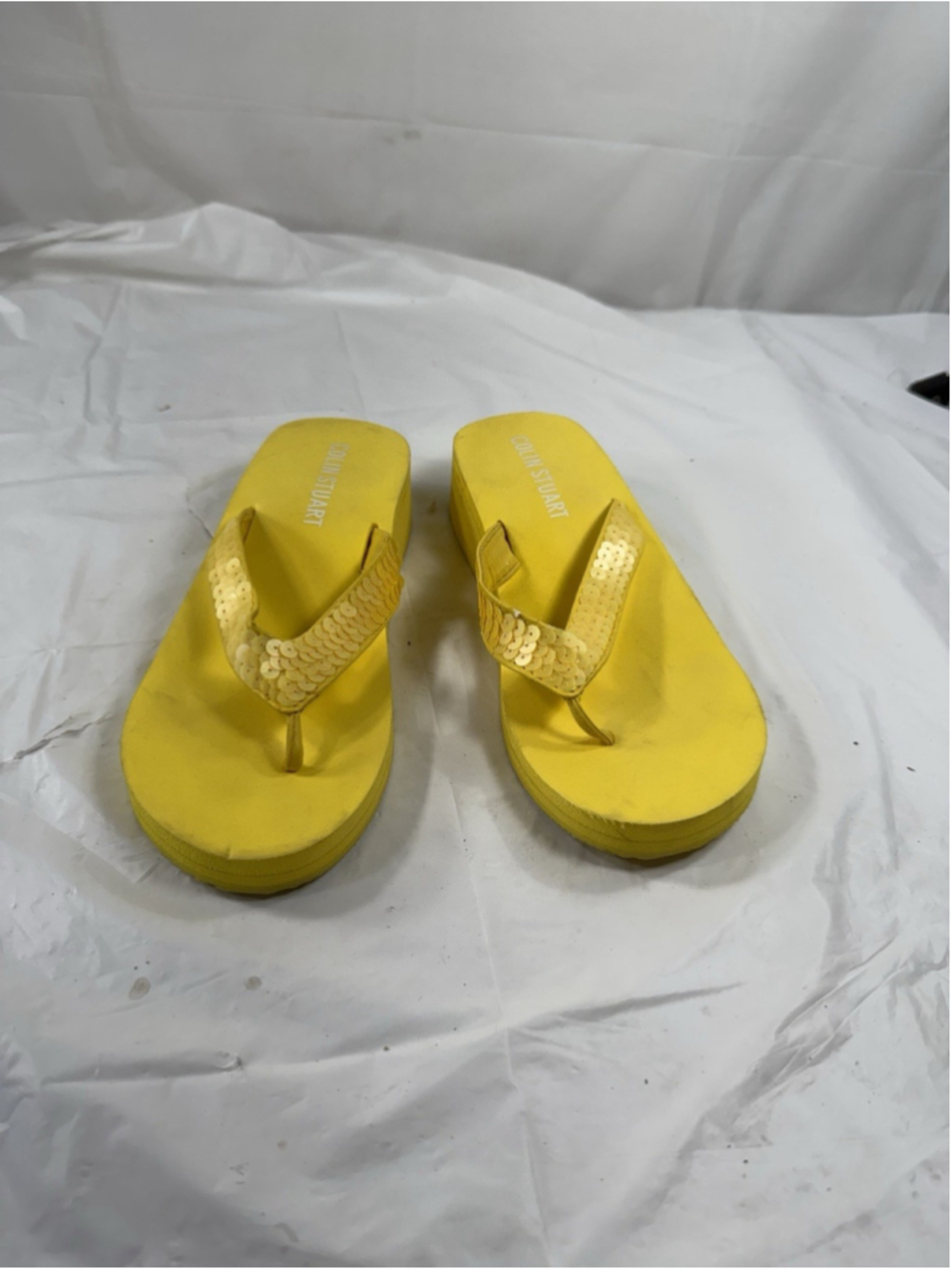 Colin Stuart Yellow Flip Flop Sandals Sequin Thong Size 5.5